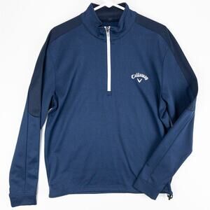 Callaway 1/4 Zip Men's Medium Pullover Blue Black Trim White Logo Drawstring